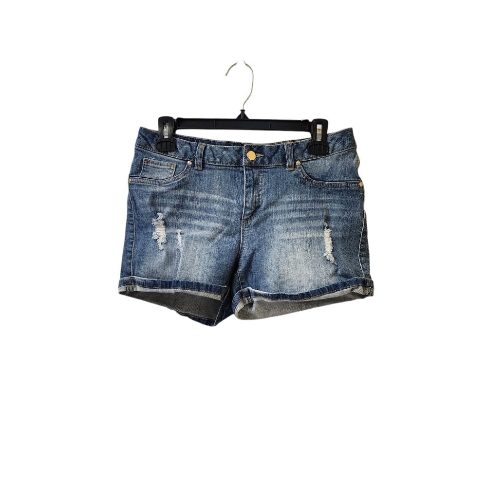 Demeanor Cuffed Distressed Midi Jean Shorts Women's Medium Low Rise